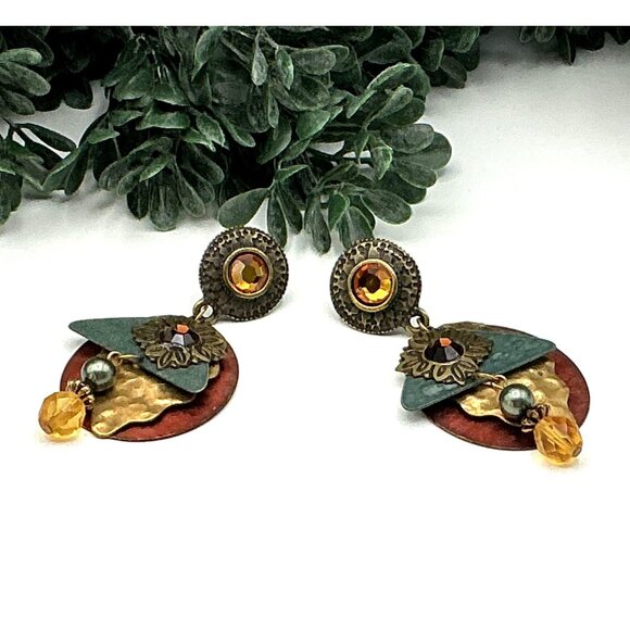 Bohemian Drop Earrings With Mixed Metal & Stone Accents - Picture 3 of 6